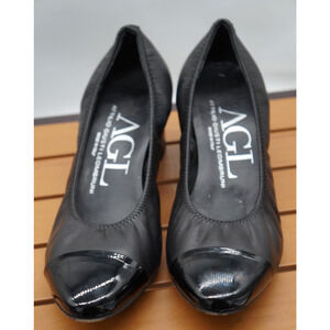 Attilio Giusti Leombruni Shoes Size EU 38/US 8 Black Leather Cap Toe Block Heel